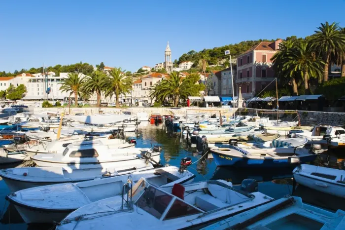 Framed Print : Hvar town centre, boats in Hvar harbour and church bell tower, Hvar Island, Dalmatian Coast, Adriatic, Croatia, Europe Framed Print : Hvar town centre, boats in Hvar harbour and church bell tower, Hvar Island, Dalmatian Coast, Adriatic, Croatia, Europe