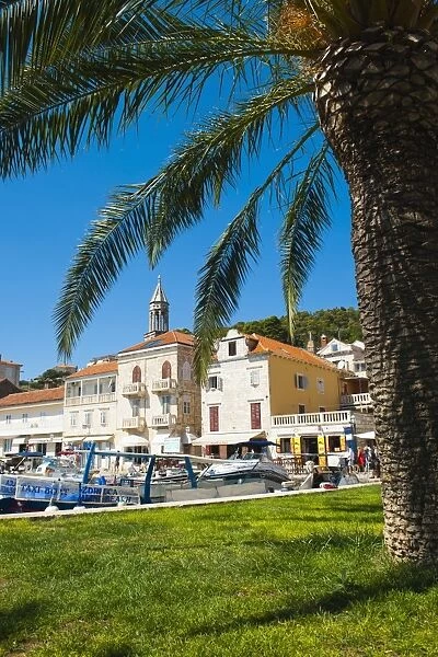 Hvar town centre, church bell tower, Hvar Island, Dalmatian Coast, Croatia, Europe