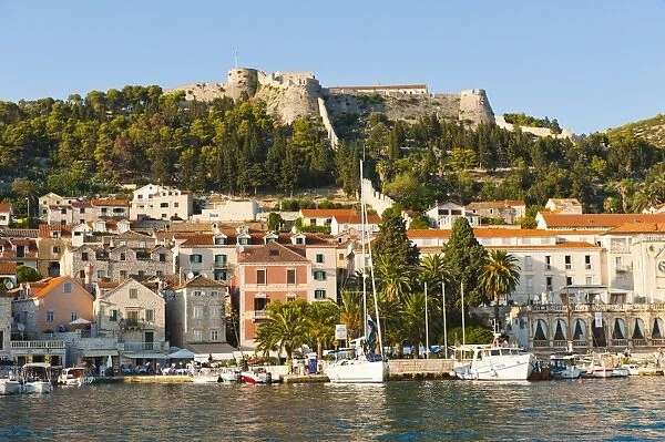 Hvar Town and Fortica (Spanish Fort), seen from the Adriatic Sea, Hvar Island, Dalmatian Coast, Croatia, Europe