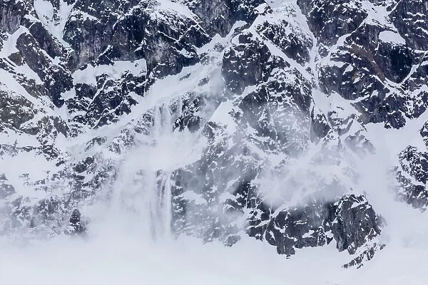 Ice cornice avalanche at Neko Harbor, western side of the Antarctic Peninsula, Antarctica, Polar Regions