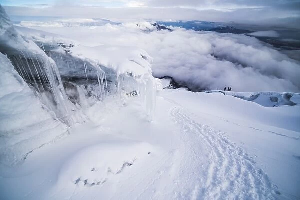 Ice formations and icicles on Cotopaxi Volcano, Cotopaxi National Park, Cotopaxi Province