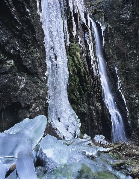 Ice sculptures, Burgbach Waterfall, Bad Rippldsau-Schappach, Black Forest, Baden Wurttemberg, Germany, Europe