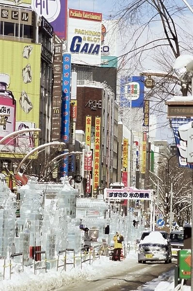 Ice sculptures in Susukino street