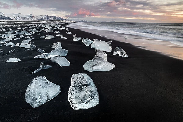 Ice shards, Diamond Beach, Jokulsarlon, sunrise, Iceland, Polar Regions