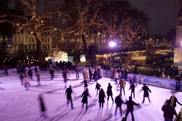Ice skating outside the Natural History Museum, London, England, United Kingdom, Europe
