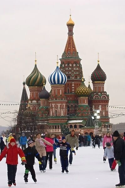 Ice skating in Red Square, UNESCO World Heritage Site, Moscow, Russia, Europe