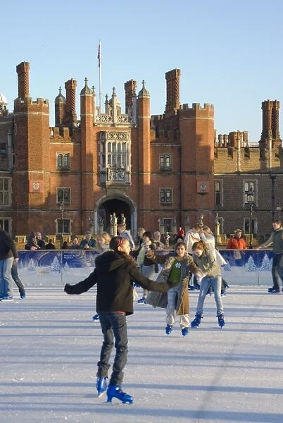 Ice skating rink in winter, Hampton Court, London, England, United Kingdom, Europe