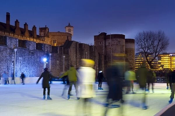 Ice skating in winter, Tower of London, London, England, United Kingdom, Europe