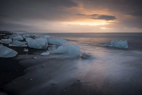 Icebergs on Bbeach, Jokulsarlon, Iceland, Polar Regions