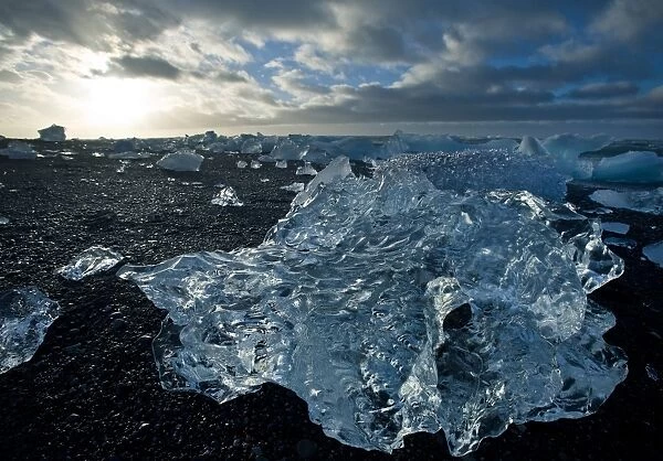 Icebergs on Beach, Jokulsarlon, Iceland, Polar Regions