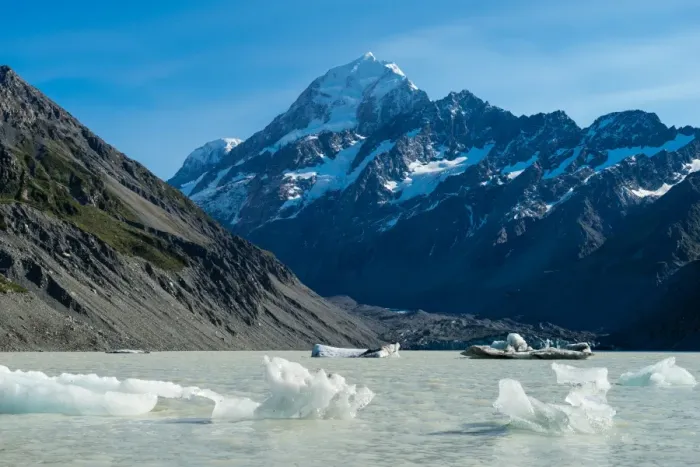 Framed Print : Icebergs float in a cold lake with a large snow covered mountain, South Island, New Zealand Framed Print : Icebergs float in a cold lake with a large snow covered mountain, South Island, New Zealand