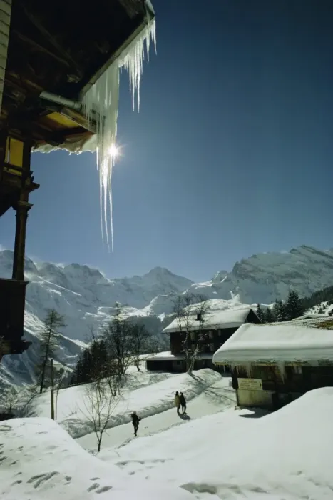 Framed Print : Icicles on chalet and deep snow Framed Print : Icicles on chalet and deep snow