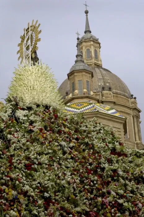Framed Print : The icon of Nuestra Senora del Pilar covered in flowers
