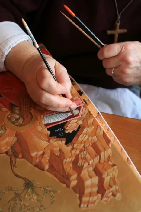 Framed Print : Icon painting at Notre Dame du Bec Benedictine Abbey, Le Bec Hellouin, Eure