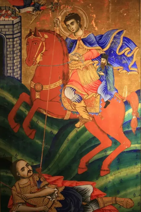 Framed Print : Icon showing the life of St. Dimitrios in St. Dimitrios Orthodox church, Thessaloniki