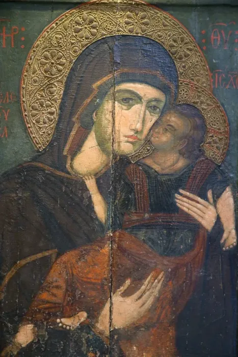 Framed Print : Icon of the Virgin Eleousa, dating from the 14th century, in Pedoulas Byzantine Museum