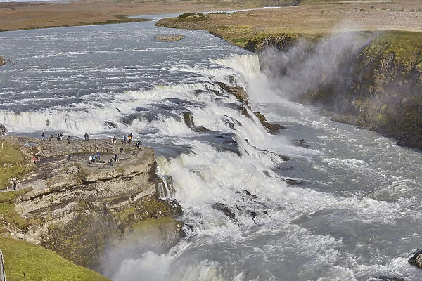 An iconic Icelandic landscape, Gullfoss Falls, on the southern edge of the rugged
