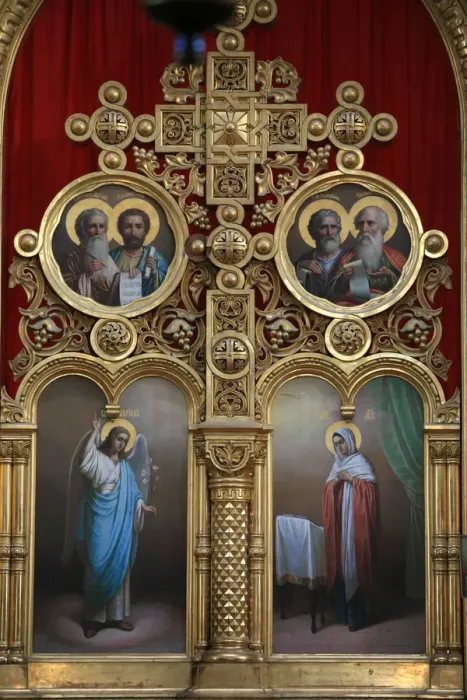 Framed Print : Iconostasis in Aghios Andreas monastery church on Mount Athos, Greece, Europe