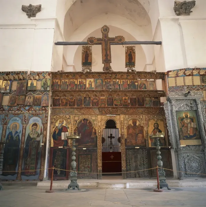 Framed Print : Iconostasis with goldwork and paintings in former monastery of Apostolos Varnavas, St