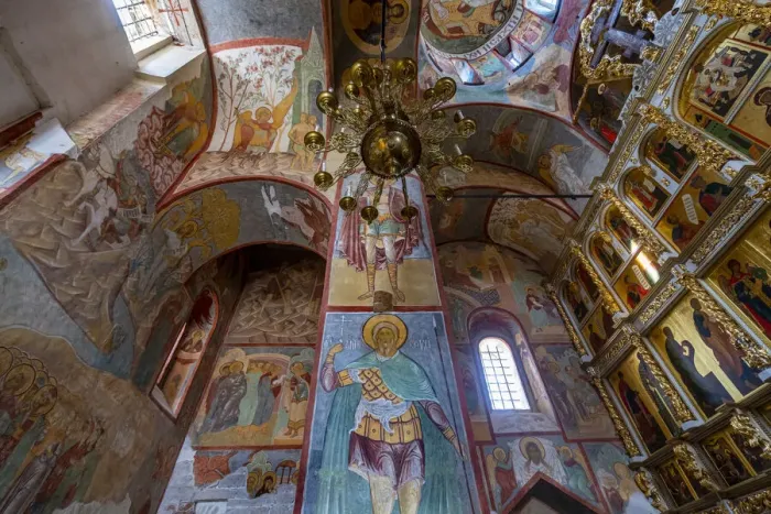 Framed Print : Icons on the wall of the Bogoroditse-Uspenskiy Sviyazhsky Monastery, Sviyazhsk