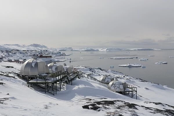 Igloos outside the Arctic Hotel in Ilulissat, Greenland, Denmark, Polar Regions