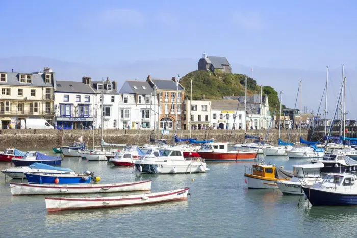Framed Print : Ilfracombe harbour with yachts and St. Nicholas Chapel overlooking the town of Ilfracombe, Devon, England, United Kingdom, Europe Framed Print : Ilfracombe harbour with yachts and St. Nicholas Chapel overlooking the town of Ilfracombe, Devon, England, United Kingdom, Europe