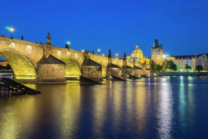 Framed Print : Illuminated Charles Bridge with reflections at twilight, UNESCO World Heritage Site, Prague, Bohemia, Czech Republic (Czechia), Europe Framed Print : Illuminated Charles Bridge with reflections at twilight, UNESCO World Heritage Site, Prague, Bohemia, Czech Republic (Czechia), Europe