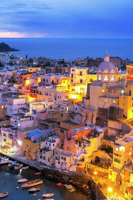 Framed Print : Illuminated fishing village of Marina Corricella at dusk, Procida island, Tyrrhenian Sea, Naples district, Naples Bay, Campania region, Italy, Europe Framed Print : Illuminated fishing village of Marina Corricella at dusk, Procida island, Tyrrhenian Sea, Naples district, Naples Bay, Campania region, Italy, Europe