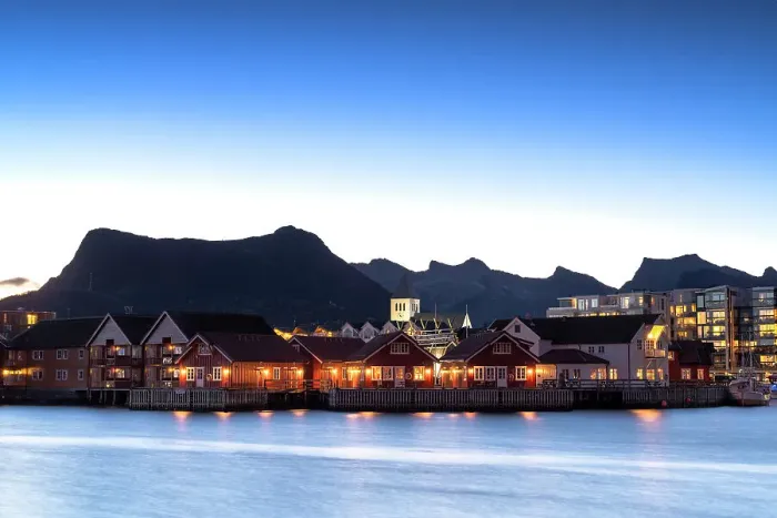 Framed Print : Illuminated houses at dusk, Svolvaer, Lofoten Islands, Nordland, Norway, Scandinavia, Europe Framed Print : Illuminated houses at dusk, Svolvaer, Lofoten Islands, Nordland, Norway, Scandinavia, Europe