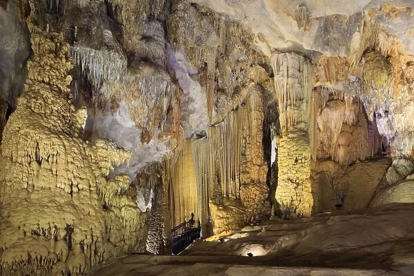 The illuminated interior of Paradise Cave in Phong Nha Ke Bang National Park, Quang Binh