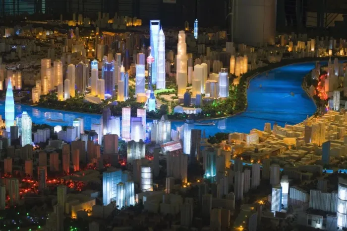 Framed Print : Illuminated scale plan of the Shanghai of the future, Shanghai Urban Planning Framed Print : Illuminated scale plan of the Shanghai of the future, Shanghai Urban Planning