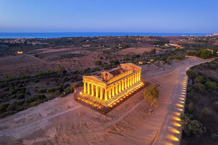 Framed Print : The illuminated Temple of Concordia seen from a drone at dawn, Valley of the Temples, UNESCO World Heritage Site, Agrigento, Sicily, Italy, Mediterranean, Europe Framed Print : The illuminated Temple of Concordia seen from a drone at dawn, Valley of the Temples, UNESCO World Heritage Site, Agrigento, Sicily, Italy, Mediterranean, Europe