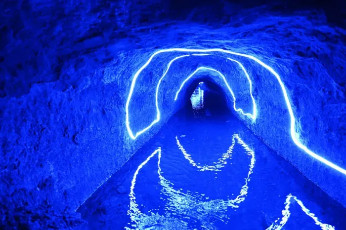 Framed Print : Illuminated underground karez (water canals) in the oasis town of Turpan, Silk Road Framed Print : Illuminated underground karez (water canals) in the oasis town of Turpan, Silk Road