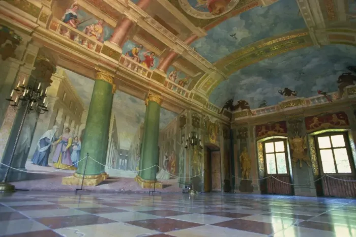 Framed Print : Illusionist frescoes by Donato Mascagni in interior hall, Schloss Hellbrunn Framed Print : Illusionist frescoes by Donato Mascagni in interior hall, Schloss Hellbrunn
