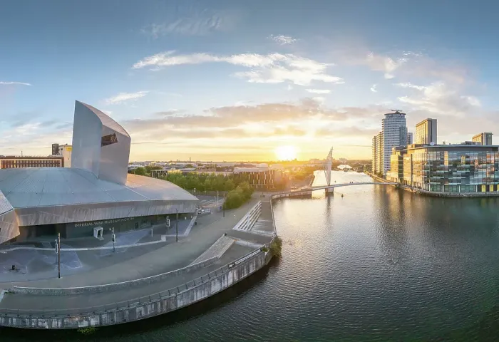 Framed Print : Imperial War Museum North at sunset, Salford Quays, Manchester, Lancashire, England, United Kingdom