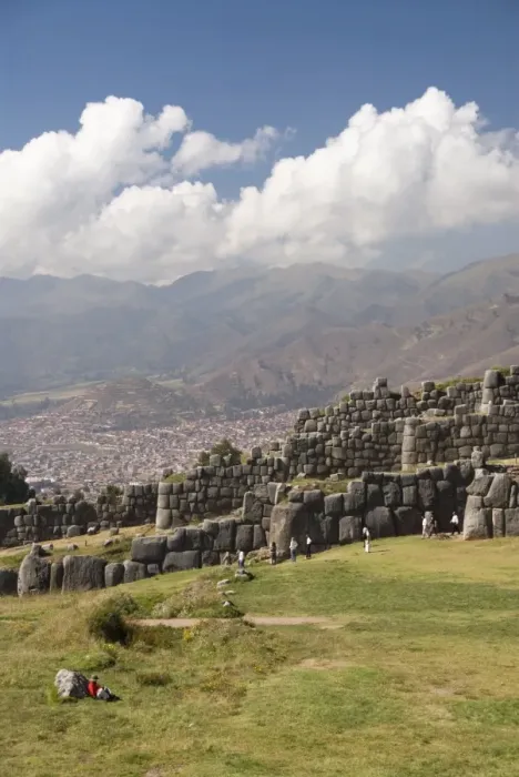 Framed Print : Inca fortification of Sacsayhuaman with Cuzco in background, near Cuzco