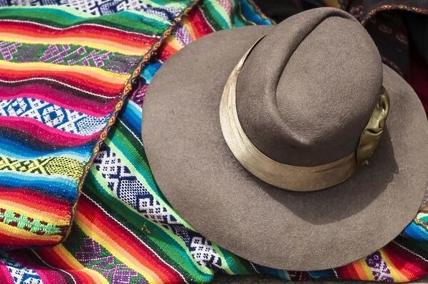 Inca womans hat and blanket, Chinchero, Peru, South America
