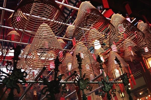Incense coils, Man Mo Temple, Hong Kong Island, Hong Kong, China, Asia