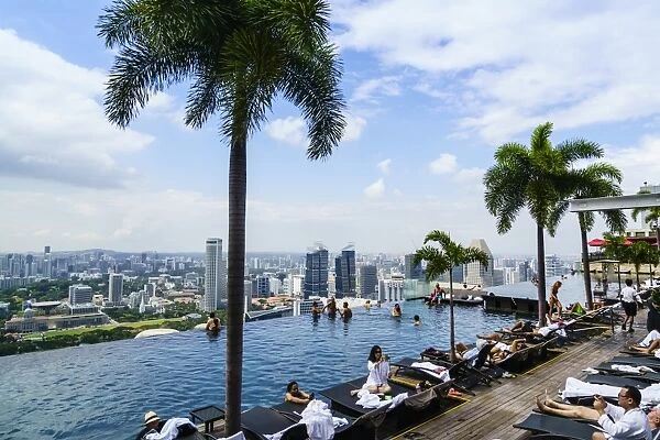 Infinity pool on the roof of the Marina Bay Sands Hotel with spectacular views over