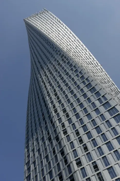 Framed Print : Infinity Tower features 495 apartments in a helical shape that swivels 90 degrees Framed Print : Infinity Tower features 495 apartments in a helical shape that swivels 90 degrees