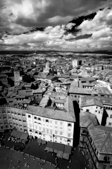 Framed Print : Infra red image of the view of Siena across Piazza del Campo from Tower del Mangia Framed Print : Infra red image of the view of Siena across Piazza del Campo from Tower del Mangia