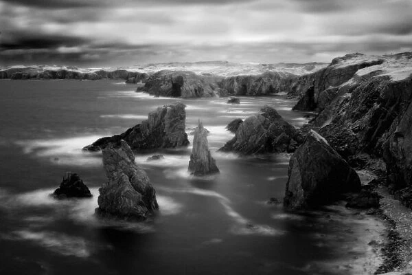 Infrared image of cliffs and sea stacks at Mangersta. Isle of Lewis, Outer Hebrides