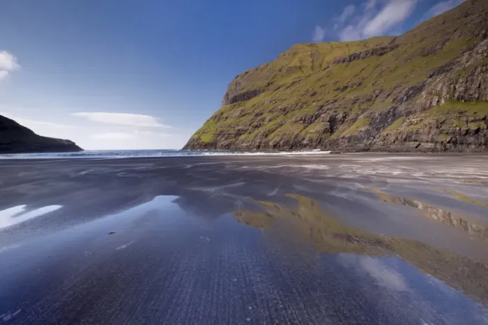 Framed Print : Inlet and beach at Saksun, one of the most picturesque villages in the Faroes