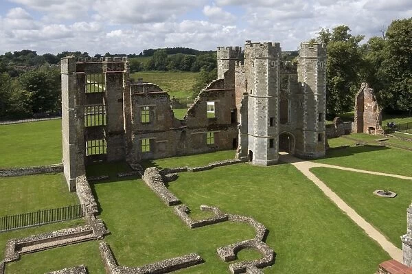 The inner courtyard and gate tower of the 16th century Tudor Cowdray Castle, Midhurst, West Sussex, England, United Kingdom, Europe