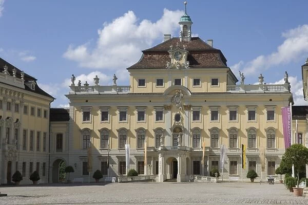 The inner Courtyard and Palace buildings of the 18th century Baroque Residenzschloss, inspired by Versailles Palace, Ludwigsburg, Baden Wurttemberg, Germany, Europe