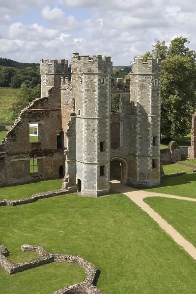The inner gatehouse to the 16th century Tudor Cowdray Castle at Midhurst, West Sussex, England, United Kingdom, Europe