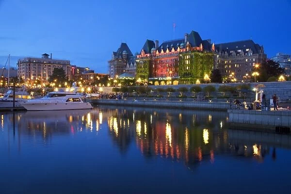 Inner Harbour with the Empress Hotel at night, Victoria, Vancouver Island