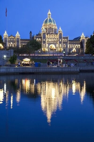 Inner Harbour with Parliament Building at night, Victoria, Vancouver Island