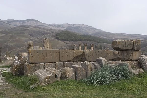 Inscriptions at the Roman site of Djemila, UNESCO World Heritage Site, Algeria