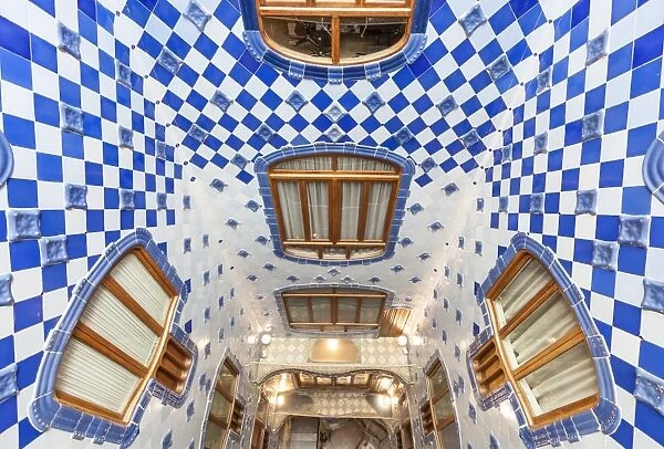 Inside atrium of Casa Batllo, a modernist building by Antoni Gaudi, UNESCO World Heritage Site